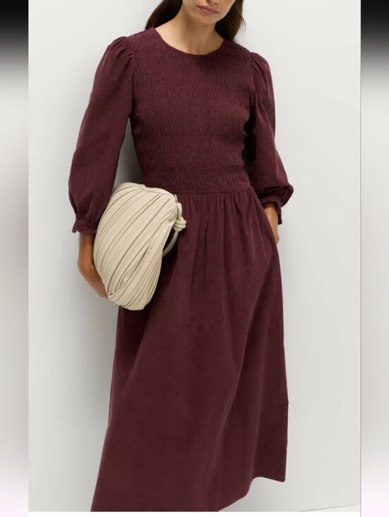 M&S Dresses & Skirts - NWOT M&S Smocked Bodice Long Sleeve Midi Dress in Burgundy